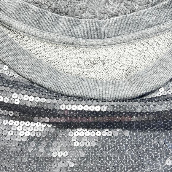 LOFT Sequined Sweatshirt Sweater Womens sz Large Gray After-Dark Sparkle Disco - Picture 3 of 8